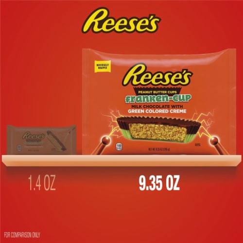 REESE'S Franken-Cup Milk Chocolate Peanut Butter with Green Creme Cups Candy Halloween Bag Perspective: bottom
