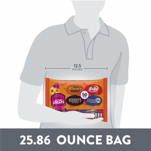 Hershey All Time Greats Chocolate Assortment Snack Size Candy Halloween Variety Bag Perspective: bottom