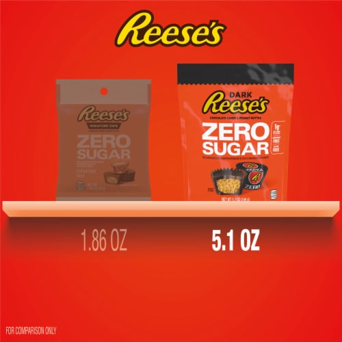 REESE'S Zero Sugar Dark Miniatures Chocolate Peanut Butter Cups Candy Bag Perspective: bottom