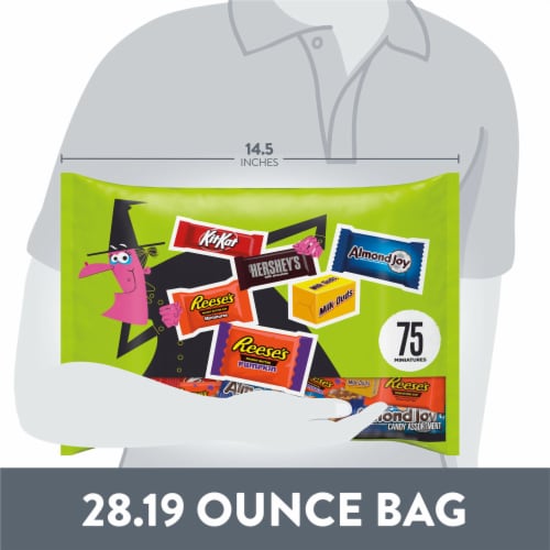Hershey Miniatures Assorted Chocolate Flavored Halloween Candy Bag Perspective: bottom