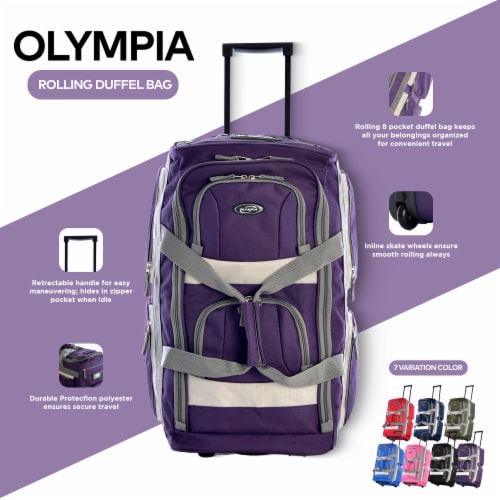 Olympia 22 Inch 8 Pocket Rolling Duffel Bag w/ Retractable Handle, Dark ...