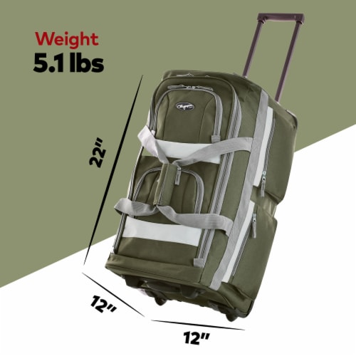 Olympia 22 Inch 8 Pocket Rolling U Shape Duffel Bag w/ Retractable Handle, Green Perspective: bottom