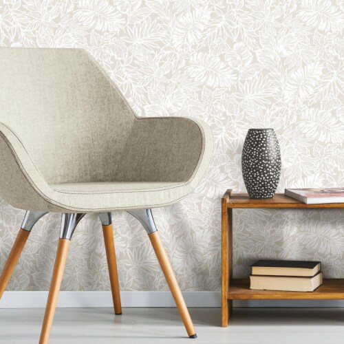 Roommates Decor Modern Batik Tropical Leaf Peel & Stick Wallpaper - Cream Perspective: bottom