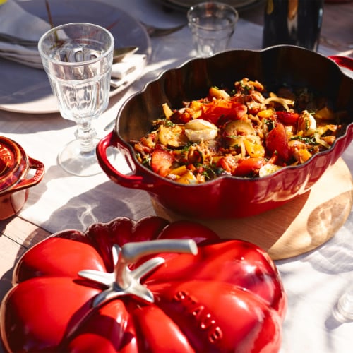 Staub Cast Iron Tomato Cocotte, Dutch Oven, 3-quart, Made in France, Cherry Perspective: bottom