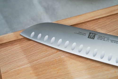 Zwilling TWIN Signature Hollow Edge Santoku Knife Perspective: bottom