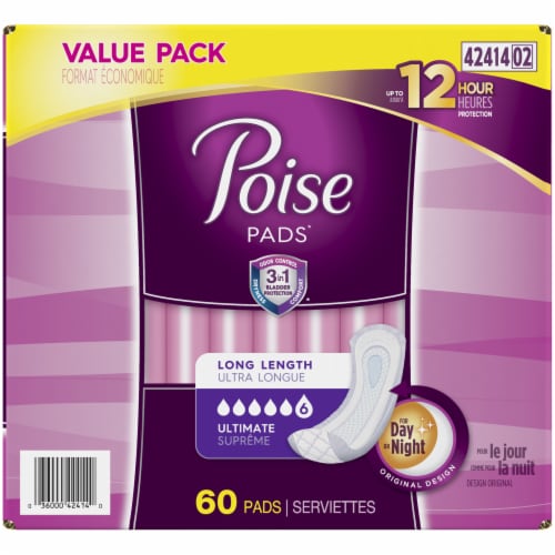 Poise Ultimate Absorbency Long Incontinence Pads, 60 ct - Kroger