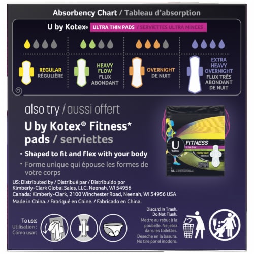 U by Kotex AllNighter Ultra Thin Extra Heavy Flow Unscented Overnight Pads with Wings Perspective: bottom