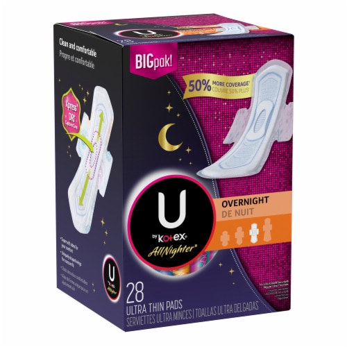 U by Kotex AllNighter Unscented Ultra Thin Overnight Pads with Wings, 28 ct  - City Market