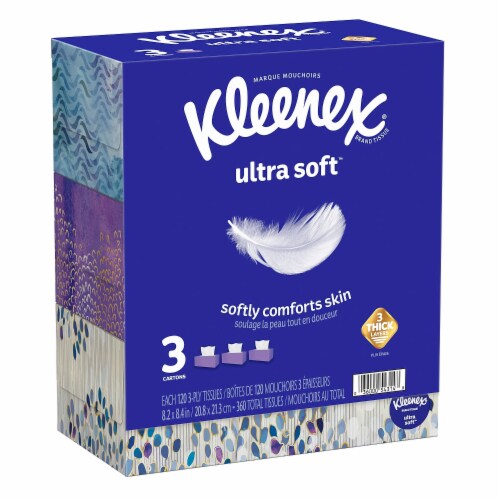 Kleenex Ultra Soft Facial Tissue 3-Ply 110 Tissues/Box 3 Boxes/Pack (50239) Perspective: bottom