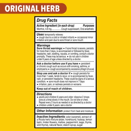 Ricola Cough Suppressant Throat Drops and Sore Throat Relief Original Herb Perspective: bottom
