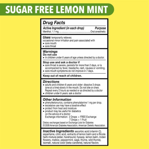Ricola Oral Anesthetic Throat Drops and Sore Throat Relief Sugar Free Lemon Mint Perspective: bottom