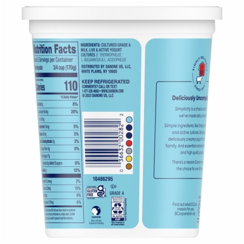 Dannon Gluten Free Whole Milk Non-Gmo Project Verified Plain Yogurt Perspective: bottom