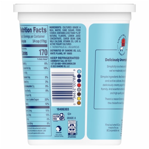 Dannon Whole Milk Non-Gmo Project Verified Vanilla Yogurt Tub Perspective: bottom