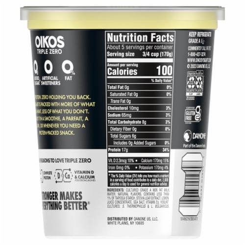 Oikos® Triple Zero Nonfat Vanilla Yogurt-Cultured Dairy Product Perspective: bottom