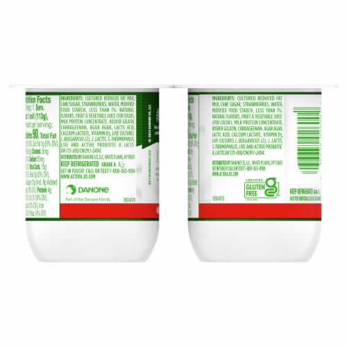 Activia Low Fat Probiotic Strawberry Yogurt Cups Perspective: bottom