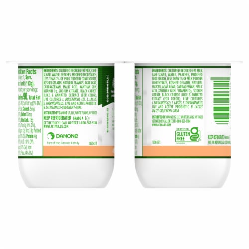 Activia Peach Probiotic Low Fat Yogurt Cups Perspective: bottom