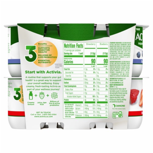 Activia Blueberry and Strawberry Probiotic Low Fat Yogurt Cups Perspective: bottom