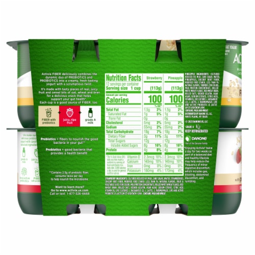Activia Strawberry and Pineapple Probiotic Low Fat Yogurt Cups Perspective: bottom