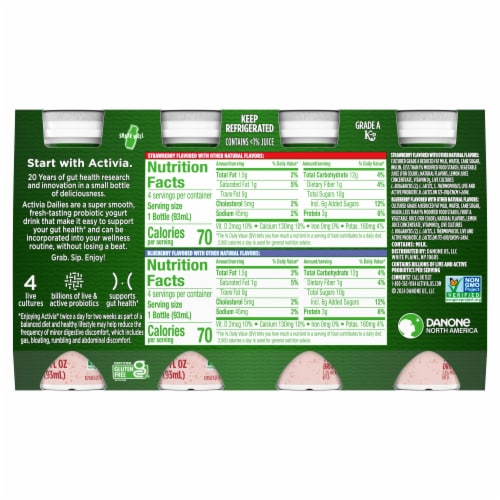 Activa® Probiotic Dailies Strawberry & Blueberry Yogurt Drink Variety Pack Bottle Perspective: bottom