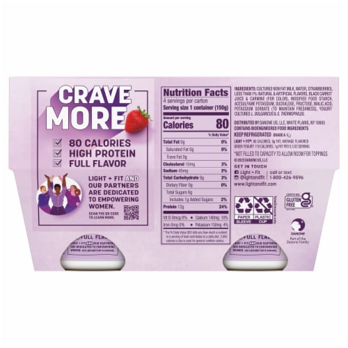 Dannon Light + Fit Strawberry Flavored Greek Fat Free Yogurt Cups Perspective: bottom