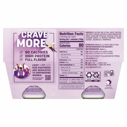 Dannon Light + Fit Vanilla Flavored Greek Fat Free Yogurt Cups Perspective: bottom