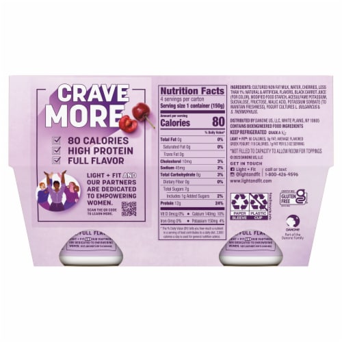 Dannon Light + Fit Cherry Flavored Greek Fat Free Yogurt Cups Perspective: bottom
