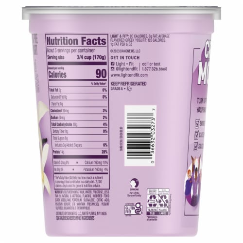 Dannon Light + Fit Vanilla Greek Nonfat Yogurt Tub Perspective: bottom