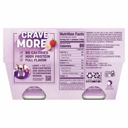 Dannon Light + Fit Strawberry Banana Flavored Greek Fat Free Yogurt Cups Perspective: bottom