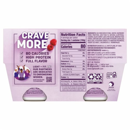 Dannon Light + Fit Raspberry Flavored Greek Fat Free Yogurt Cups Perspective: bottom