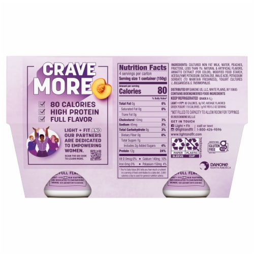 Dannon Light + Fit Peach Flavored Greek Fat Free Yogurt Cups Perspective: bottom
