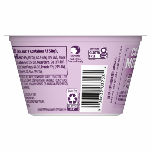 Dannon Light + Fit Strawberry Cheesecake Greek Fat Free Yogurt Cup Perspective: bottom
