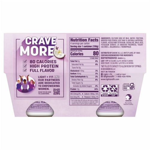 Dannon Light + Fit Toasted Coconut Vanilla Greek Fat Free Yogurt Cups Perspective: bottom
