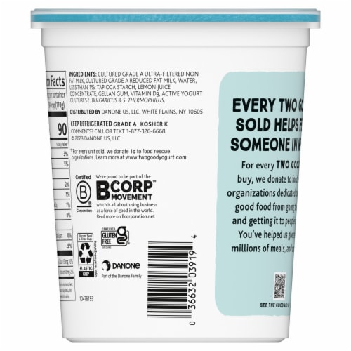 Two Good Ultra-Filtered Lowfat Plain Greek Yogurt Tub Perspective: bottom