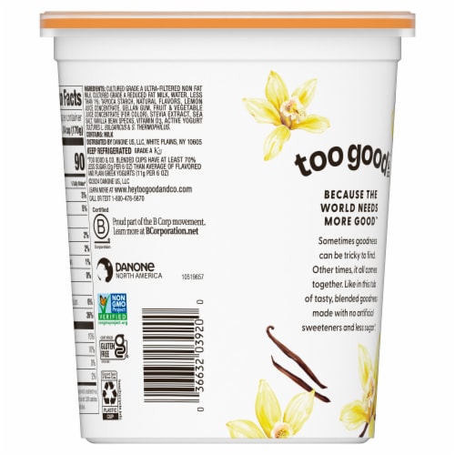 Too Good & Co. Vanilla Low Fat Lower Sugar Gluten Free Greek Yogurt Perspective: bottom
