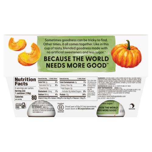 Too Good & Co. Good Save Pumpkin Low Fat Lower Sugar Gluten Free Greek Yogurt Cups Perspective: bottom
