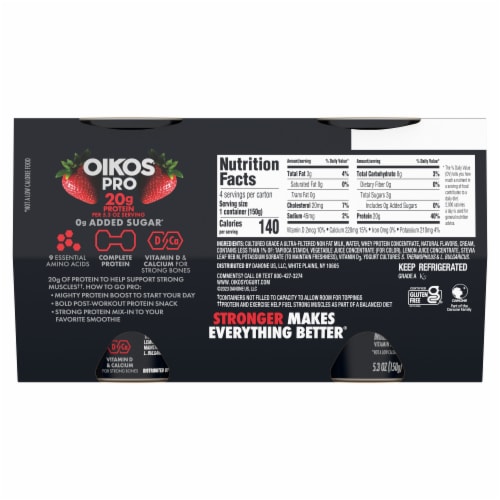 Oikos Pro 20g Protein, Strawberry Yogurt-Cultured Dairy Product Perspective: bottom