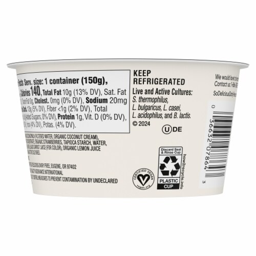 So Delicious Coconut Milk Strawberry Yogurt Cup Perspective: bottom