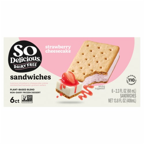 So Delicious Dairy Free Strawberry Cheesecake Plant Based Blend Frozen Dessert Sandwiches Perspective: bottom