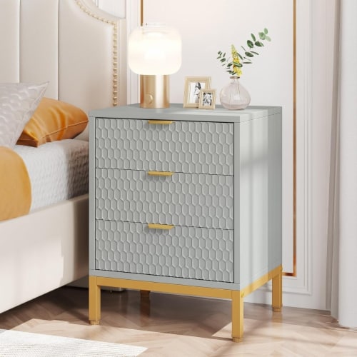 Tribesigns Modern Nightstand 25.8 Tall Bedside Table With 3 Drawers White Gold Gray Gold 2pcs City Market