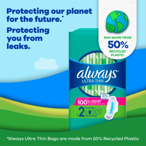 Always Ultra Thin Pads with Wings Long Super Absorbency Size 2 Fresh Scent Perspective: bottom