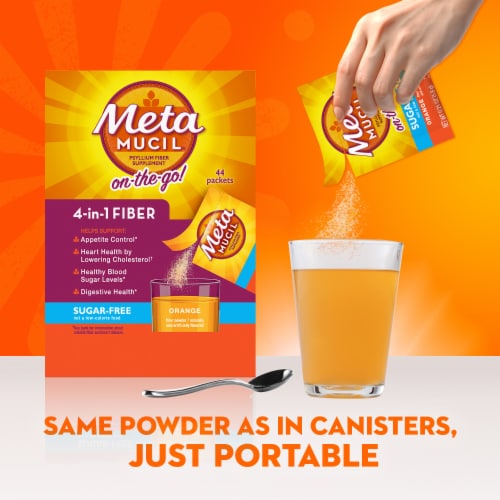 Metamucil Psyllium Fiber Supplement Sugar-Free Orange Powder Packets Perspective: bottom