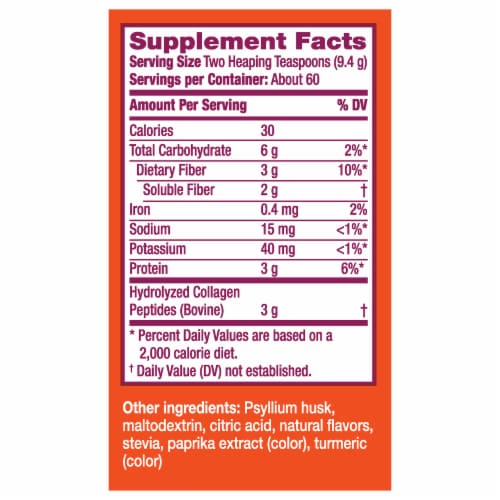 Metamucil Fiber + Collagen Peptides Orange Flavored Powder Perspective: bottom