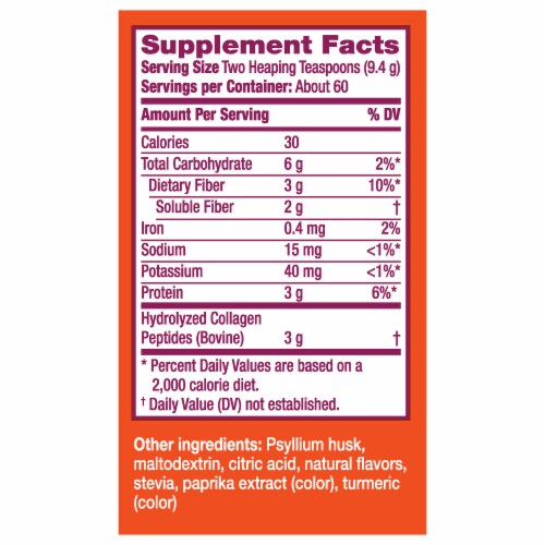 Metamucil Fiber + Collagen Peptides Orange Powder Perspective: bottom