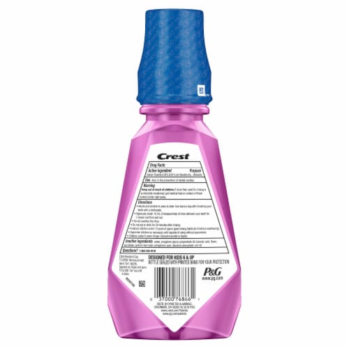 Crest Strawberry Rush Kid's Anticavity Alcohol Free Fluoride Rinse Perspective: bottom