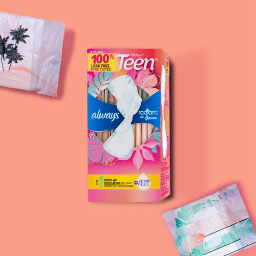 Always Radiant Teen Size 1 Regular Unscented Pads With Wings Perspective: bottom