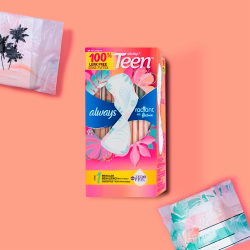 Always Radiant Teen Pads with FlexFoam Regular Absorbency Size 1 Unscented Perspective: bottom