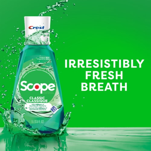 Crest Scope Classic Mouthwash, Original Mint Travel Size Perspective: bottom
