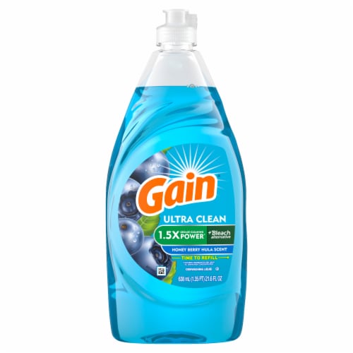 Gain Ultra + Bleach Alternative, Honey Berry Hula Scent Liquid Dish Soap Perspective: bottom