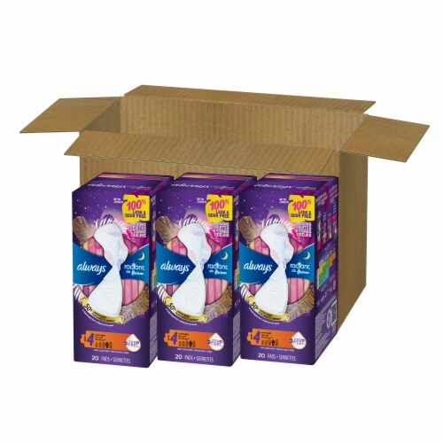 Always Radiant Size 4 with Wings Overnight Absorbency Scented Pads Perspective: bottom