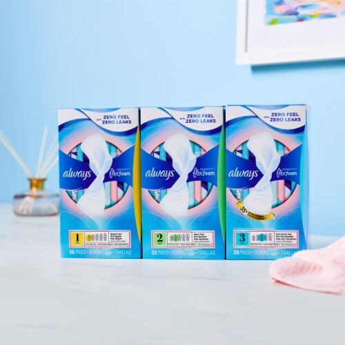 Always Infinity Size 2 Super Absorbency Unscented FlexFoam Pads with Wings Perspective: bottom